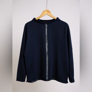 Henry Christ Navy Wide Mock Neck Pullover Top S/M Minimalist